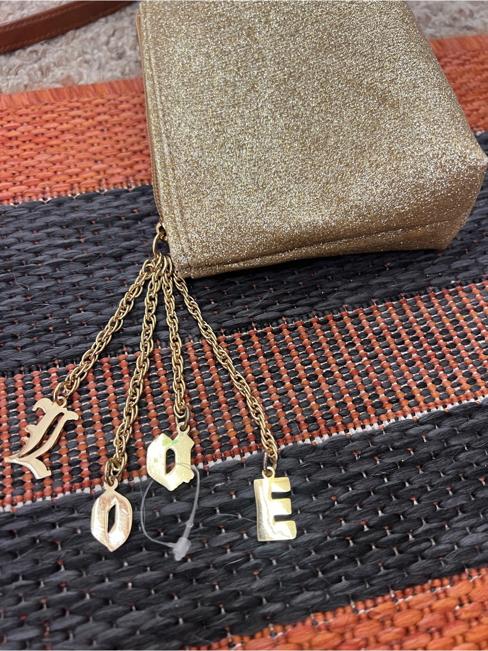 No Boundaries Gold Glitter Wristlet Cosmetic Pouch Gothic LOVE Charm